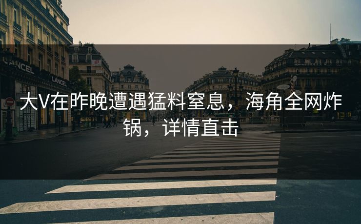 大V在昨晚遭遇猛料窒息，海角全网炸锅，详情直击