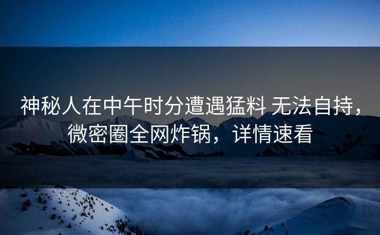 神秘人在中午时分遭遇猛料 无法自持，微密圈全网炸锅，详情速看