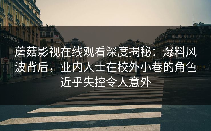 蘑菇影视在线观看深度揭秘：爆料风波背后，业内人士在校外小巷的角色近乎失控令人意外